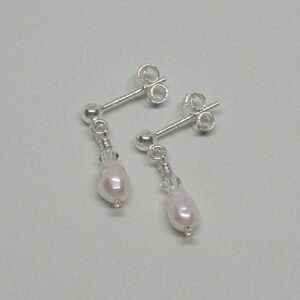 HPE1 Stud drops - white pearl drops and Swarovski crystals