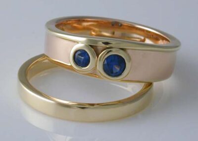 18ct rose and yellow sapphire engagement and wedding rings
