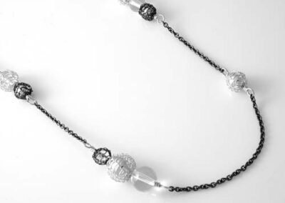 Long Lyric necklace oxidized silver and quartz crystal