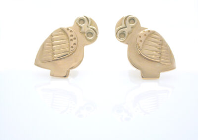 Tiny owl studs made from 22ct &18ct gold rings