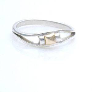2 line silver ring with rose gold detail 4mm at top, 1.5 mm at base (R2)
